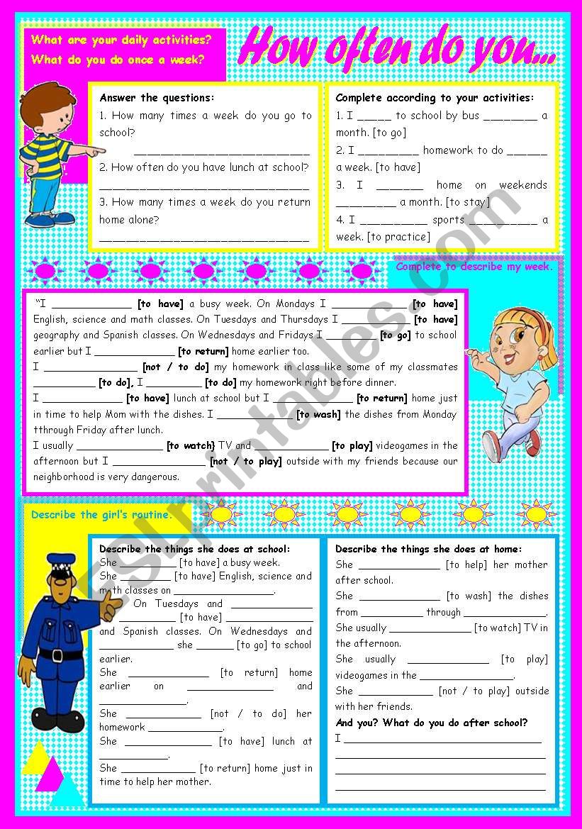 How often do you - daily / weekly / monthly habits and routines  present simple [5 tasks] KEYS INCLUDED ((2 pages)) ***editable